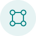 Icono circular con cuatro puntos conectados en red, representando conectividad o integración de sistemas